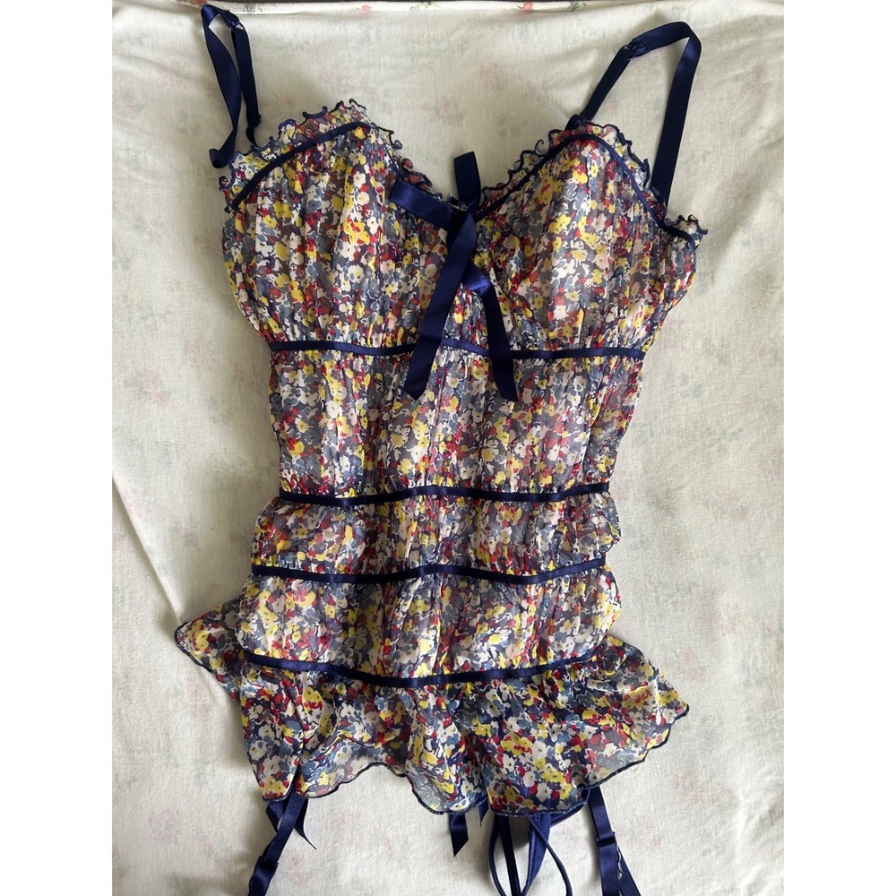 NWT Vintage Fredericks of Hollywood Floral Bustier Lace Up Corset Large Coquette - Picture 7 of 12